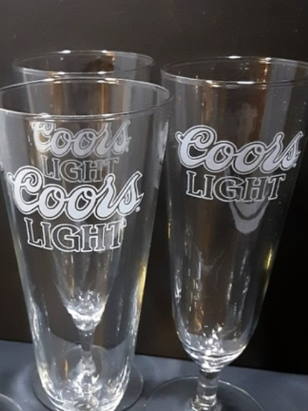 3 Coors Light Branded Beer Glasses Footed Pilsner Glass Breweriana Pub Decor